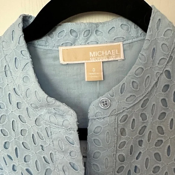 Michael Kors Sky Blue Eyelet Blouse - Picture 3 of 6